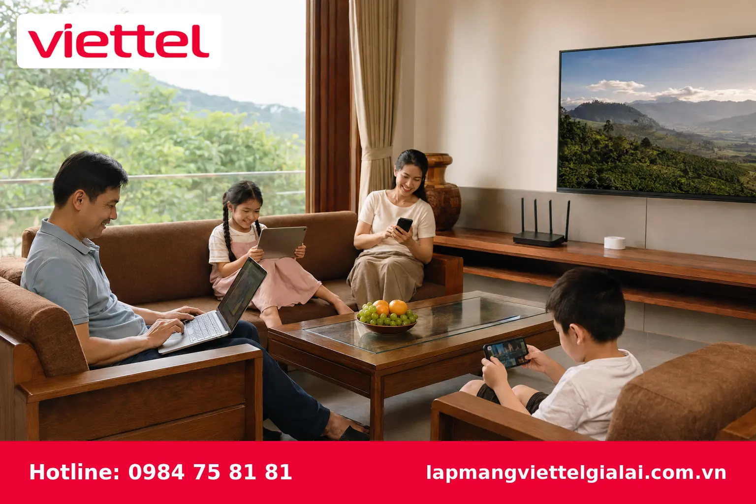 Gia đình sử dụng gói cước Internet Viettel trên nhiều thiết bị