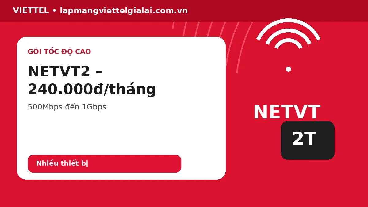 Gói NETVT2 Viettel An Nhơn Gia Lai 240K tốc độ 500Mbps đến 1Gbps