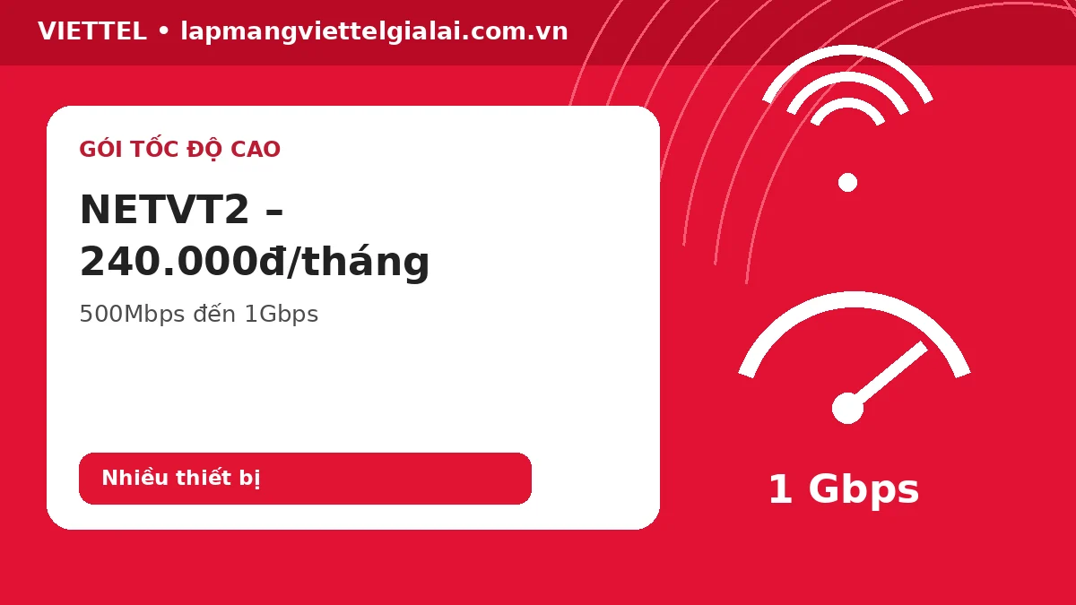 Gói NETVT2 Viettel Hoài Nhơn Gia Lai 240K tốc độ 500Mbps đến 1Gbps
