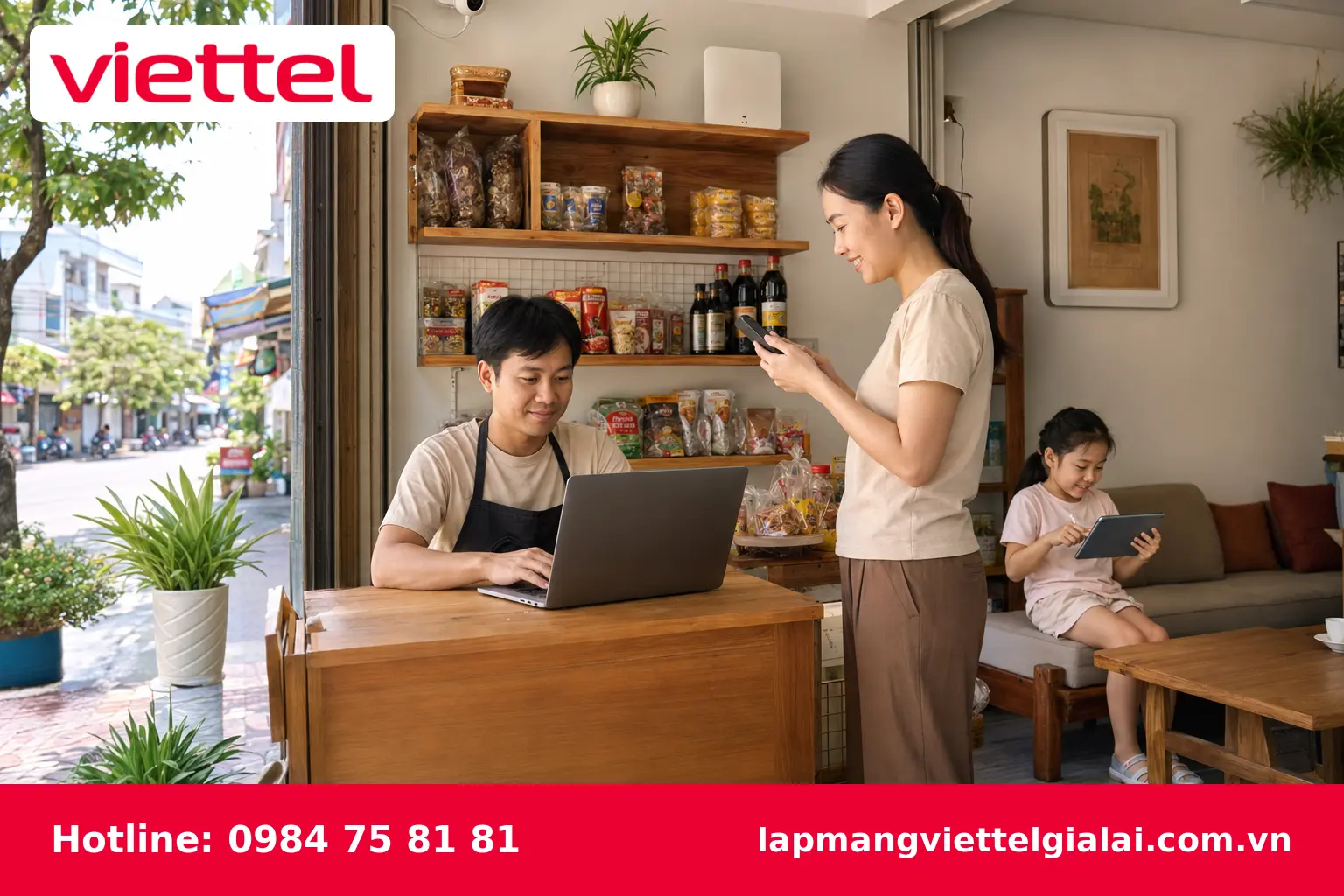 Gia đình và cửa hàng sử dụng Internet Viettel phục vụ nhiều nhu cầu