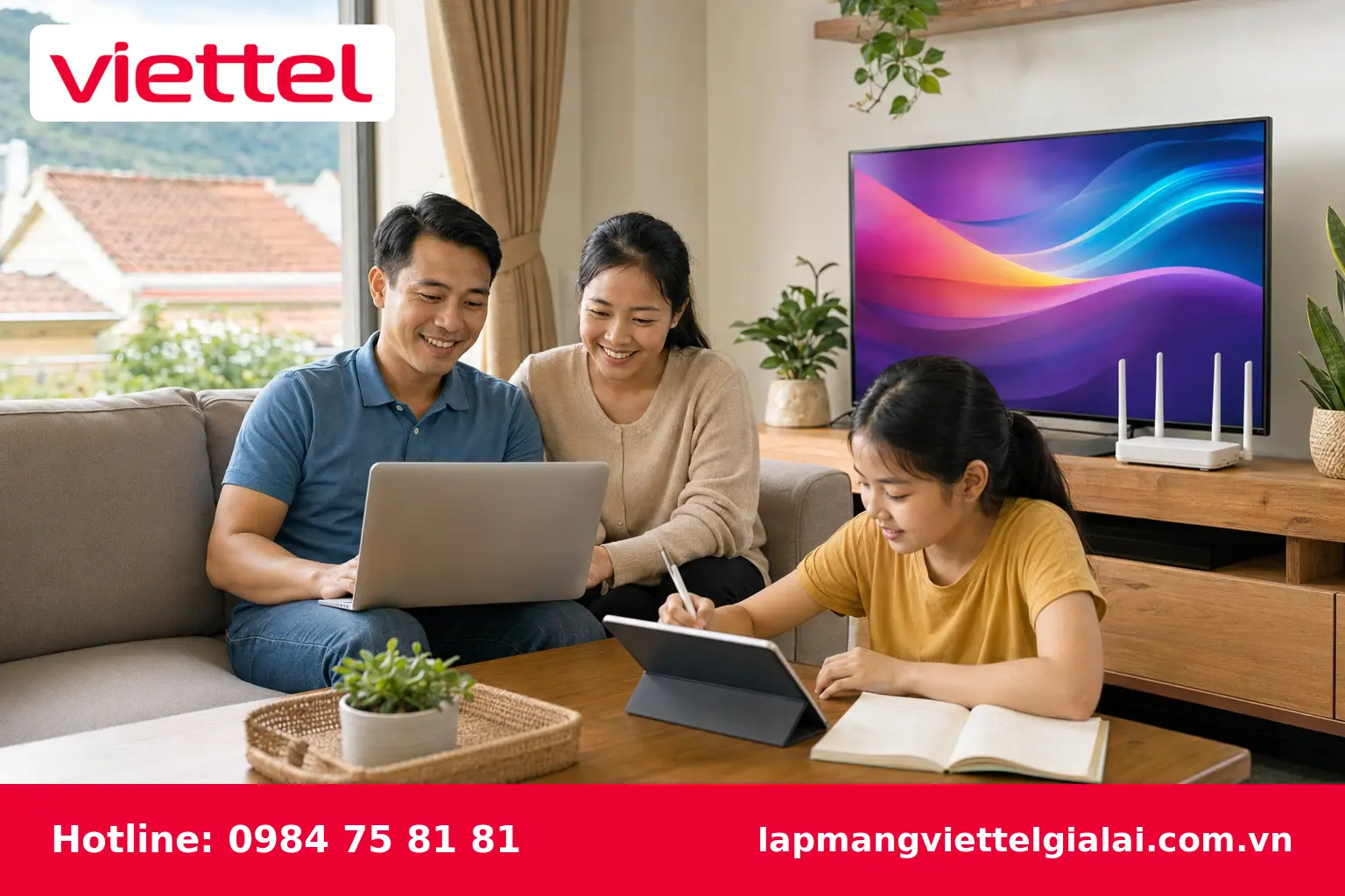 Gia đình sử dụng Internet Viettel tốc độ cao tại An Khê