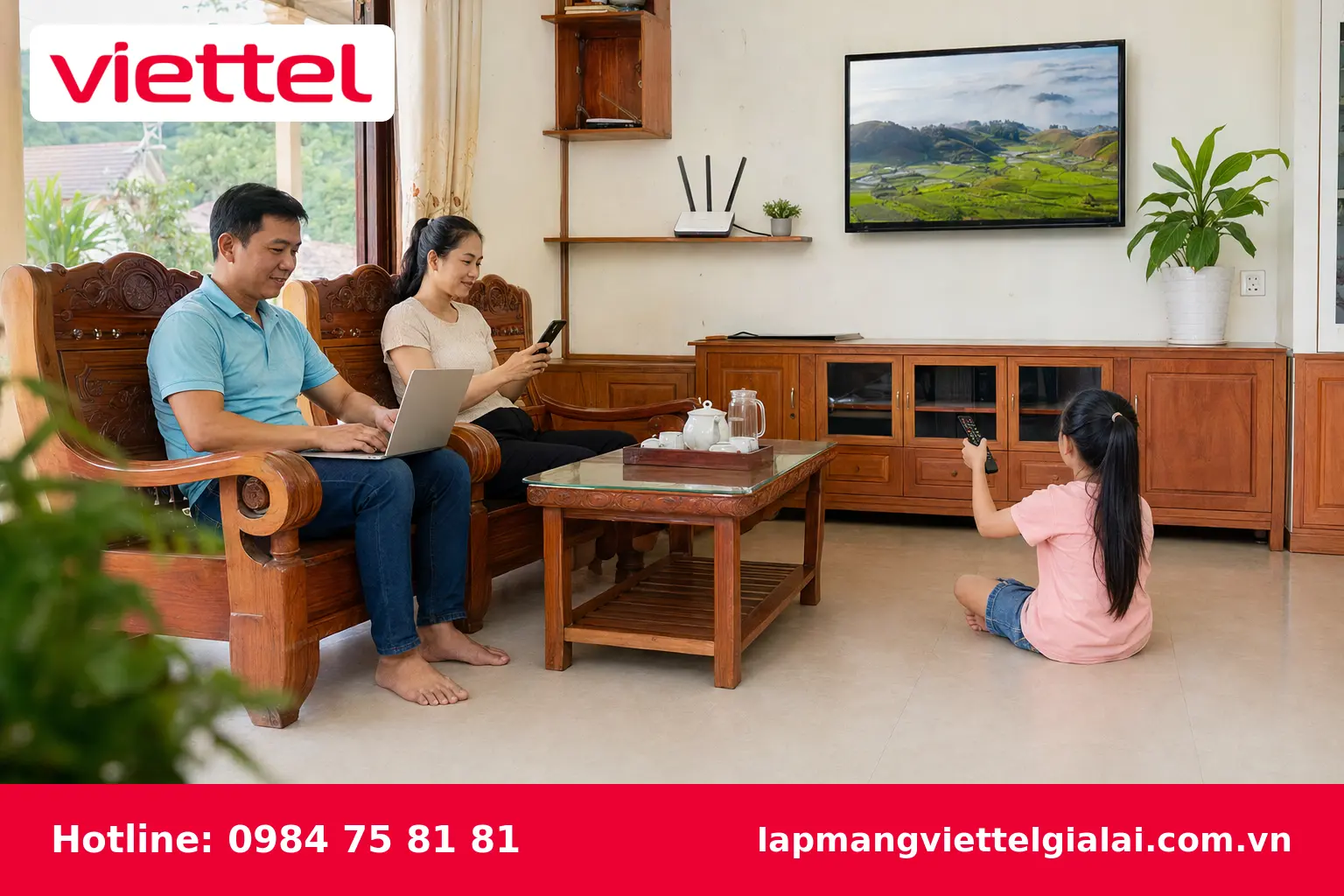 Gia đình sử dụng Internet Viettel tốc độ cao tại Ayun Pa