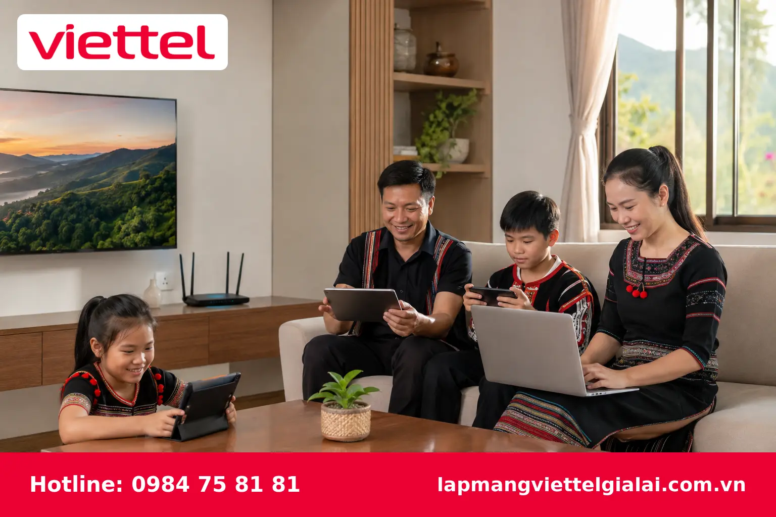 Gia đình tại Chư Sê sử dụng Internet Viettel trên nhiều thiết bị