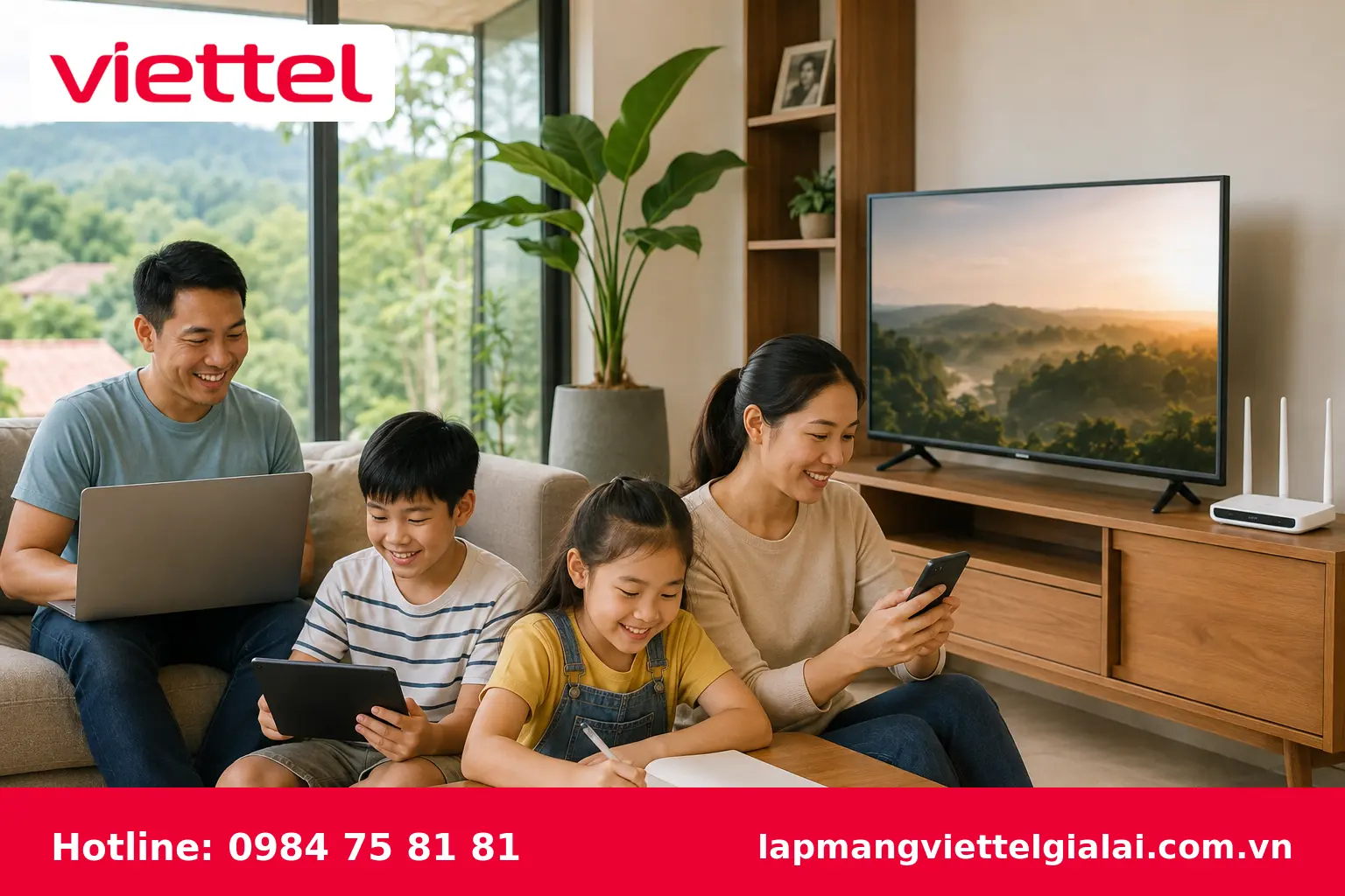 Gia đình sử dụng Internet Viettel tốc độ cao tại Ia Grai
