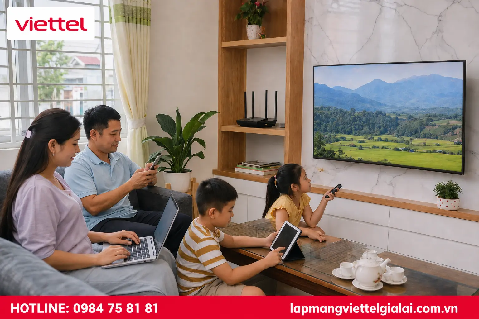 Gia đình sử dụng Internet Viettel tốc độ cao tại Ia Pa