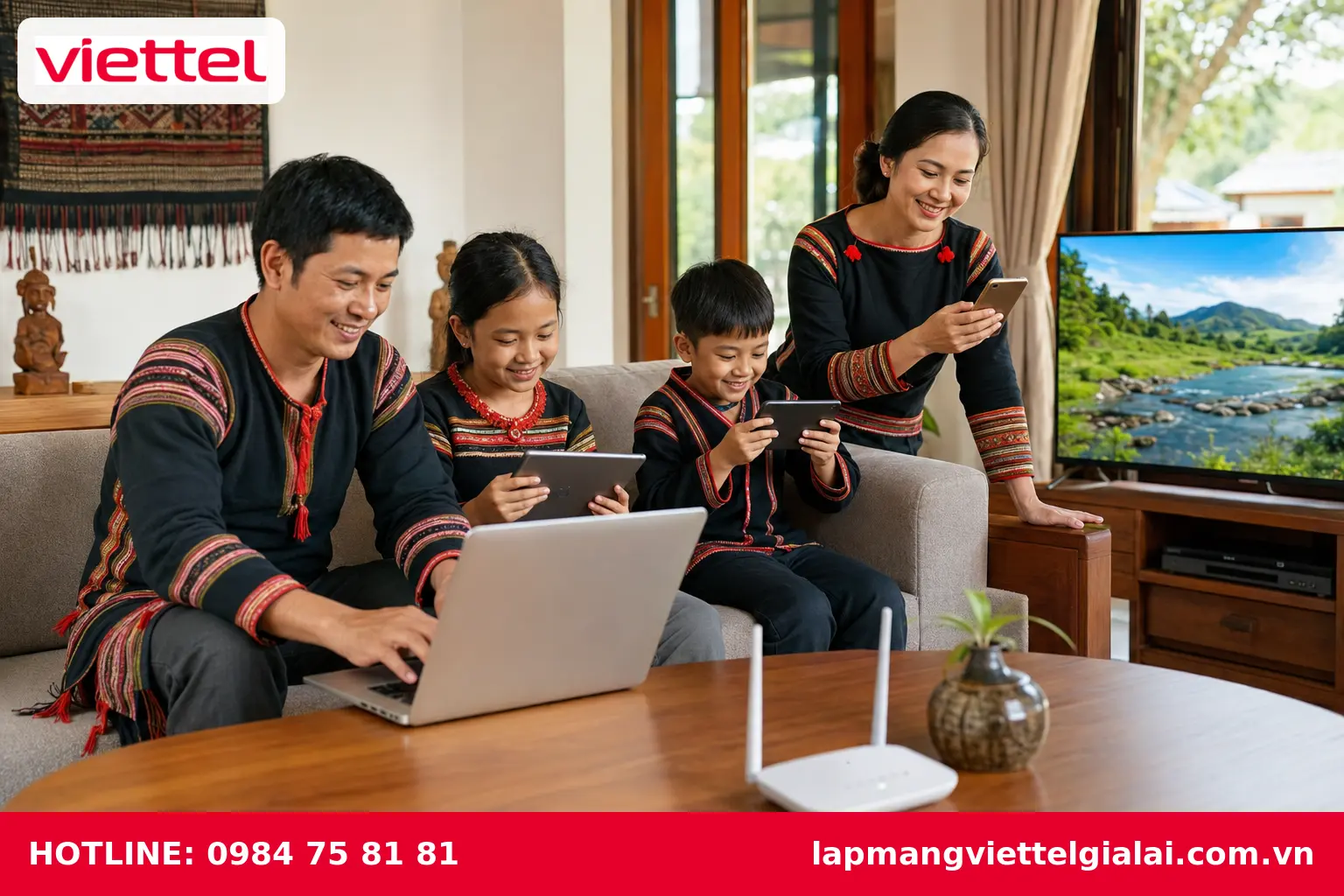 Gia đình sử dụng Internet Viettel tốc độ cao tại Krông Pa