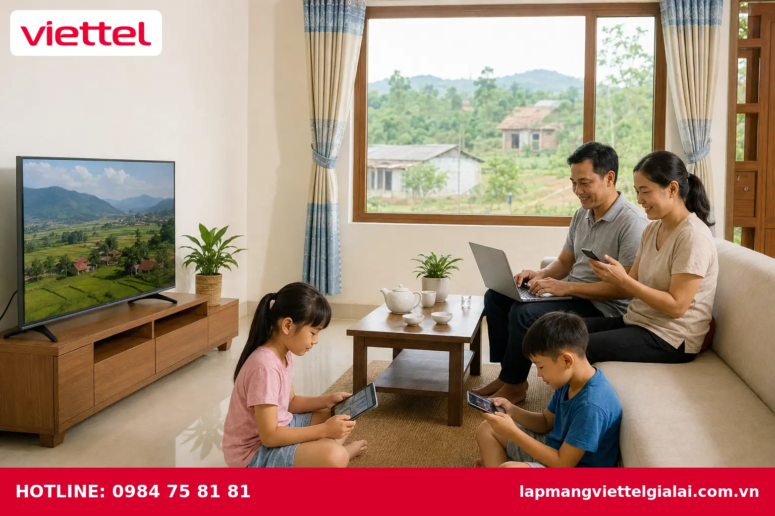 Gia đình sử dụng Internet Viettel tốc độ cao tại Phú Thiện