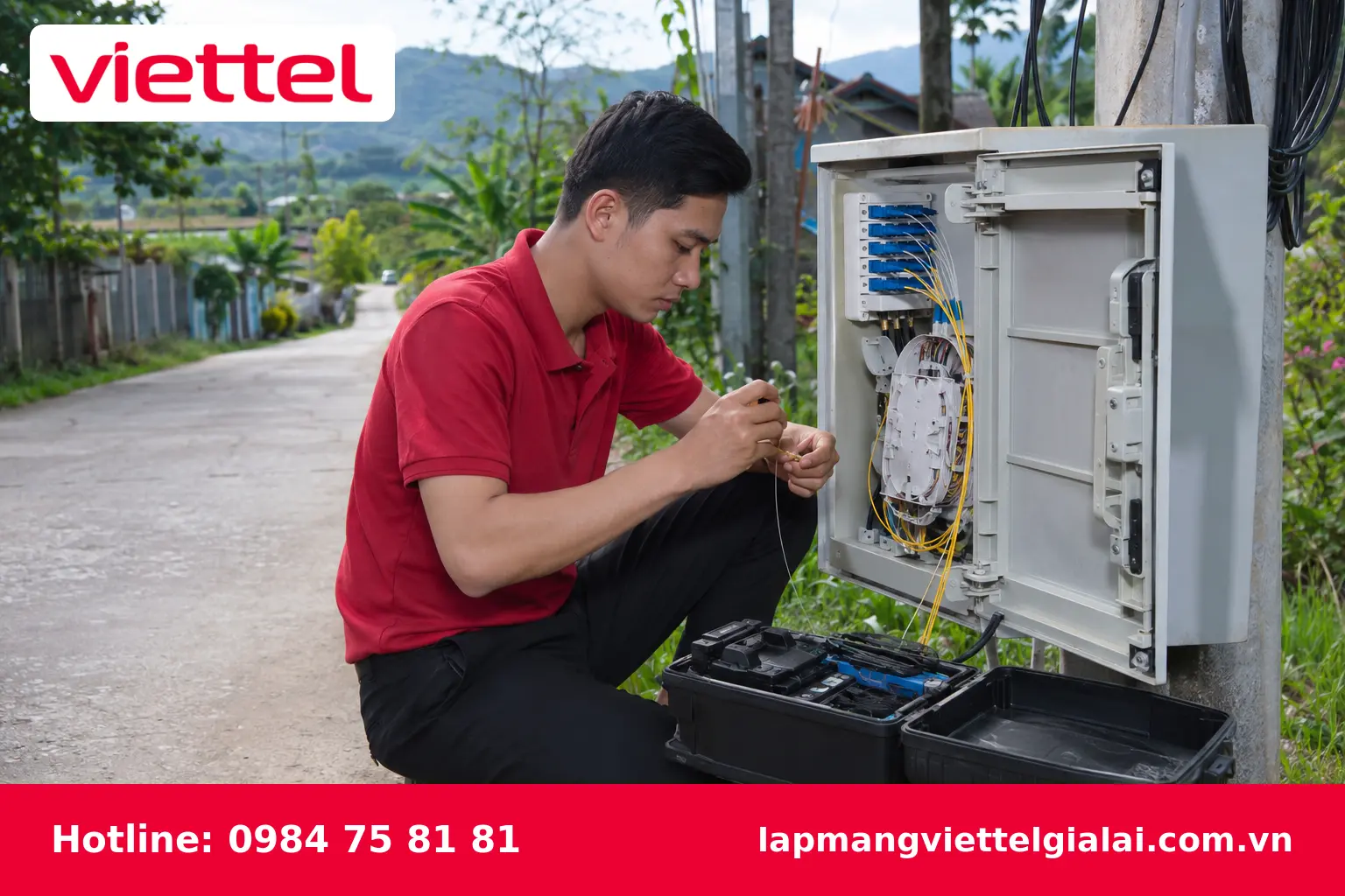 Kỹ thuật viên kiểm tra hạ tầng cáp quang Viettel tại Kon Tum