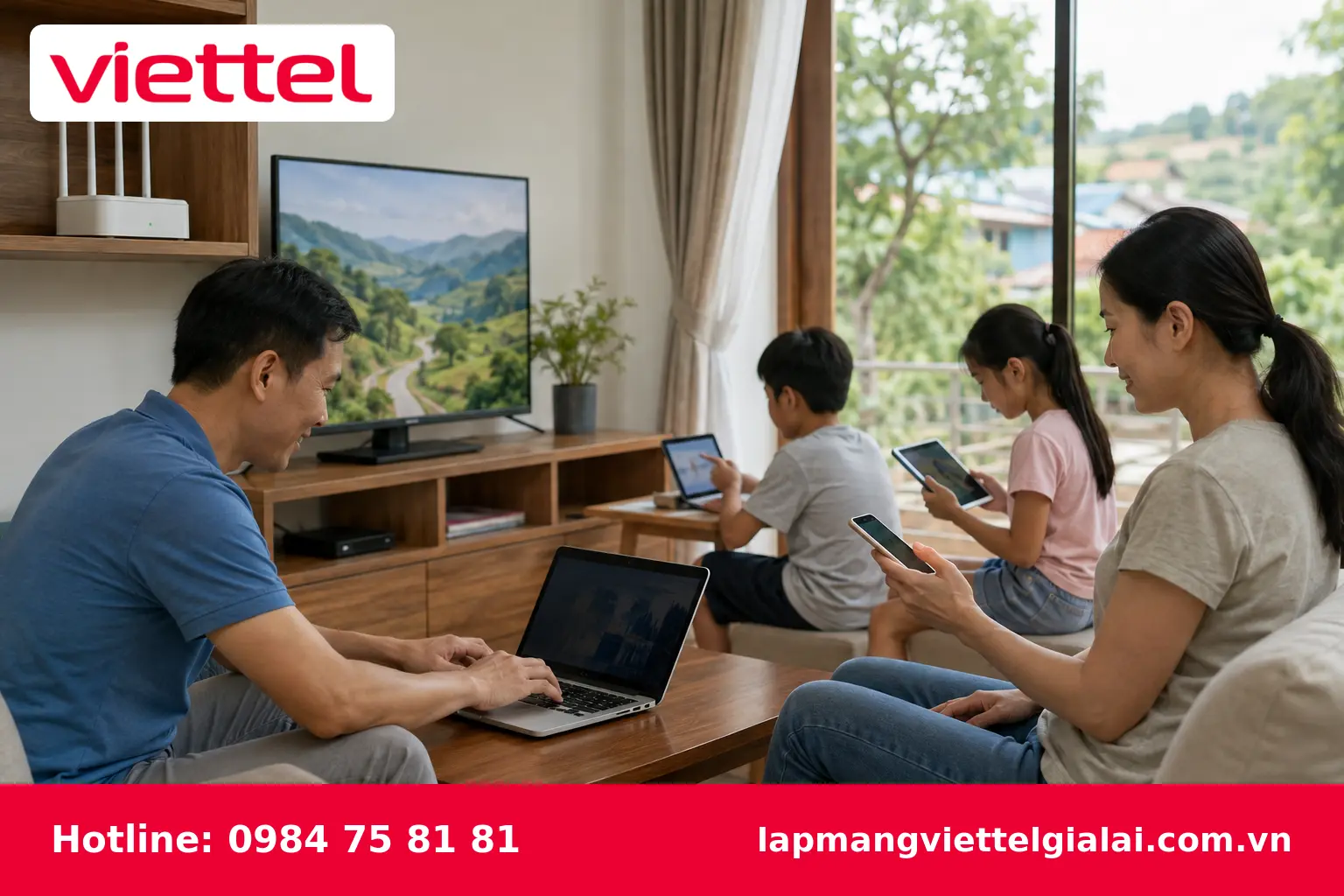 Gia đình sử dụng nhiều thiết bị để đánh giá tốc độ và độ ổn định Internet